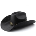 Black western cowboy straw hat with vintage bull head leather band and metal studs - M (56-58cm) / All Black