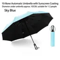 Sky blue 10-rib automatic folding umbrella with UV protection coating for one or two people - Large 10-Rib Automatic Black Glue / Light Blue-Black Glue