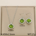 Silver steel jewelry set with square green zircon pendant necklace and stud earrings - Grass Green (KS116167-K)