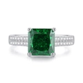 S925 silver ring featuring a large square-cut emerald-green stone with double-row diamonds - US 6 / Emerald Green