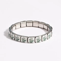 Detail of stainless steel modular charm bracelet with green and white floral enamel pattern - Green and White Small Floral Style (款式1)