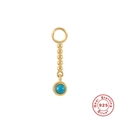 925 Sterling Silber vergoldeter Ohrringanhänger mit rundem blauem Edelstein - Gold Blauer Edelstein Kreis (#9)