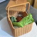 Handwoven wicker picnic basket with double lids and reinforced handle for outdoor storage - Round Belly Small Picnic Basket With Detachable Lid 36x26x21cm