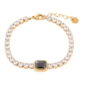Detail of gold stainless steel bracelet with square black stone and clear cubic zirconia - Gold Black Zirconia