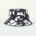 Sombrero de pescador reversible en blanco y negro con estampado de palmeras tropicales - M (56-58cm) / Base Blanca