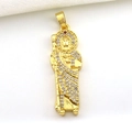 Detailed macro view of gold-plated St. Jude pendant with white zircon and red stone - 08-Gold White Red Zirconia Saint Jude