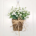 Hanging artificial white daisy basket with green leaves and a natural woven rattan design - 35CM*20CM / White Daisy