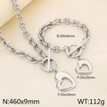 Set gioielli in acciaio inossidabile argento con chiusura OT e ciondoli a cuore cavo - Bracciale / Color Acciaio (KS194067-Z)