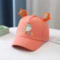 Cute orange kids baseball cap featuring 3D stars and a cartoon rabbit patch - Rabbit Watermelon Red
