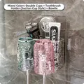 Portaspazzolino a ventosa con bicchieri ondulati rosa e blu e supporto in argento lucido - 2 Bicchieri (Rosa e Blu) + Fiocco