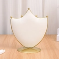 Shield-shaped jewelry display stand with gold metal frame and cream velvet finish - Small Crown / Off White