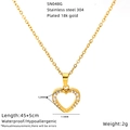 Detail of 18K gold plated heart pendant with zircon on stainless steel chain - Full Zirconia Solid Heart Style (SN048G)