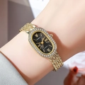 Orologio al quarzo da donna con castone dorato con strass e quadrante nero ovale - Quadrante Nero Cassa Dorata