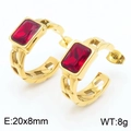 Gold stainless steel hoop earrings featuring rectangular red zircon stones and hollow design - Gold Red