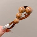 Franse vintage bananenklem met vier karamelkleurige kralen en donkerbruine harsbehuizing - 11cm / Lichtkoffie Parel Twist Clip