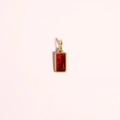 Gold stainless steel necklace pendant with a rectangular red zircon stone setting - July Birthstone Pendant / Gold