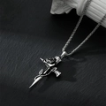 Silver thorn rose sword necklace with black flower pendant for men and women - Rose Cross + 60cm Titanium Steel Keel Chain