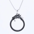 Nordic fantasy dragon pendant with rune circle and vintage silver stainless steel chain - Rune Circle Dragon Head Style (D0210)