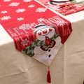 Nordic Christmas table runner with red snowman pattern and Let It Snow text embroidery - Model I-LET IT SNOW Snowman Snowflake