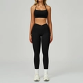 Schwarzes Yoga-Set für Damen mit V-Taille, Seitentaschen und Racerback-Sport-BH - S / Premium-Schwarz (BH + Leggings)