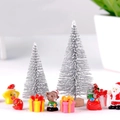 Miniature silver glitter Christmas trees with Santa and festive gift boxes decor - 4.5cm Silver