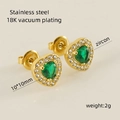 Green heart zircon earrings in 18K gold plated stainless steel with halo crystals - Heart Style / Green Zirconia
