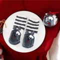 Winter coral fleece socks featuring gray puppy 3D design and striped patterns - Kids Size (Without Ball) / Grey Striped Dog