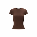 Slim fit deep brown crew neck athletic T-shirt for women in soft stretch fabric - Dark Brown