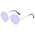 Retro round silver metal sunglasses featuring light lavender tinted lenses for women - Silver Frame Purple Lens
