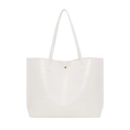 Chic white crocodile pattern tote bag with gold snap button closure and twin handles - Single Bag / White