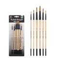6-piece professional wooden paint brush set with sizes 2-12 for acrylic and watercolor - 6Pcs Round Peak HB902B / Natural Wood Color