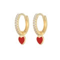 Golden heart drop hoop earrings with sparkling zircon pave and red enamel charm - Gold Plated Red