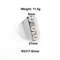 Silver triple sphere titanium steel ring with product weight and dimension specifications - US 6 / Ball Design Style (R5317-Silver)