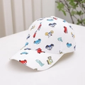Close-up of kids baseball cap with colorful cartoon car and vehicle patterns - 52-54cm (3-8 Years) / White