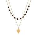 Double-layered gold necklace featuring black beads and a textured cactus pendant - Cactus Style (3#Cactus)