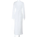 Elegant white long sleeve dress featuring a sexy backless V-neck and stylish ring detail - S / White