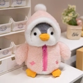 Cute penguin plush toy wearing a pink fleece hoodie, perfect for children gift - 28cm / Pink