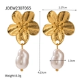 Orecchini a fiore in metallo dorato con pendenti di perle bianche per un look vintage - Stile Perla a Fiore Dorato (JDEW2307065)