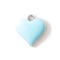 Light blue heart shaped enamel charm pendant with silver metallic edge and jump ring - Blue (Silver Plated)