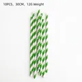 Set of 10 eco-friendly green striped paper straws 30cm for Hawaiian party decoration - Striped Straw / Green Stripes