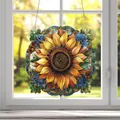 Adorno colgante de acrílico con girasol y flores amarillas y azules con cadena de metal - 9cm / Estilo 4