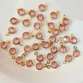 Pink round faceted glass pendant with gold plated bezel for DIY jewelry making - Gold Base Light Pink