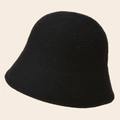 Classic black knitted bucket hat for women with minimalist ribbed texture design - Black