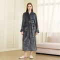 Thick dark grey flannel bathrobe for men with textured collar and waist belt - Grey [Women]