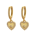 Gold heart drop earrings with cream enamel and starburst zircon stones on white background - Gold (Style F-Full Pave Enamel)