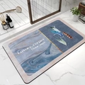 Absorbent diatom mud bath mat with blue marble texture and luxury feather design - Luxury Feather 1
