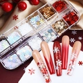Set da 12 griglie di glitter natalizi a fiocco di neve con paillettes miste per nail art - Serie 1 di Paillettes a Fiocco di Neve a 12 Griglie (Rosso Oro Bianco Olegrafico)