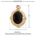 Vue détaillée du pendentif étoile en acier et pierre naturelle de 15mm x 10mm - VG033-Pierre Naturelle Noire Ovale