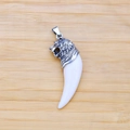 Wolf tooth resin pendant necklace for men with antique silver finish and black cord - Lion Head Style Pendant