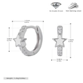 Dettagli orecchini a stella in argento S925 con misure e zirconi 5A incastonati - Argento 925 / Goccia d'Olio Bianca (Argento 925 Placcato Rodio)